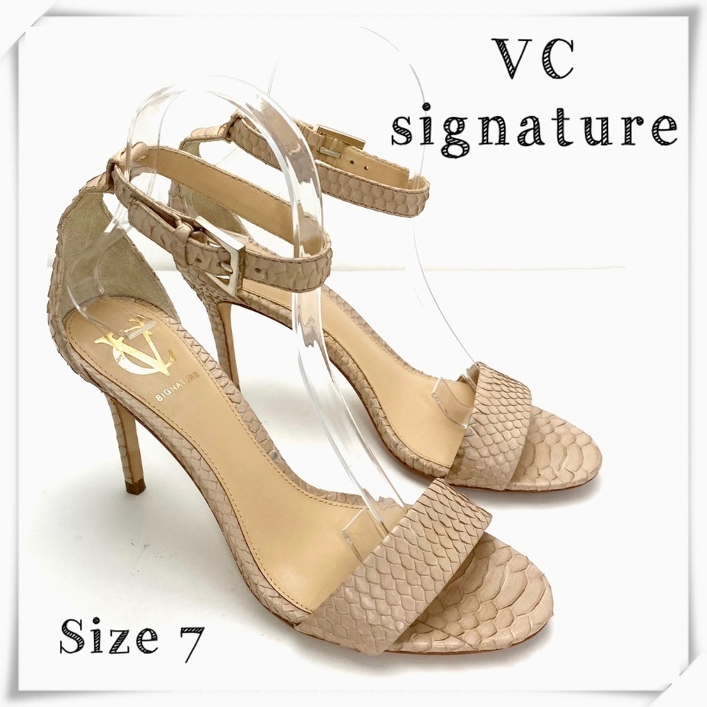 Vc signature Vero Cuoio Snakeskin leather Strap Heel Sandal in Nude Beige